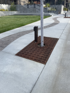 Decorative cast iron tree grate in Carbochon pattern.