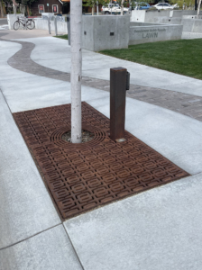 Decorative cast iron tree grate in Carbochon pattern.