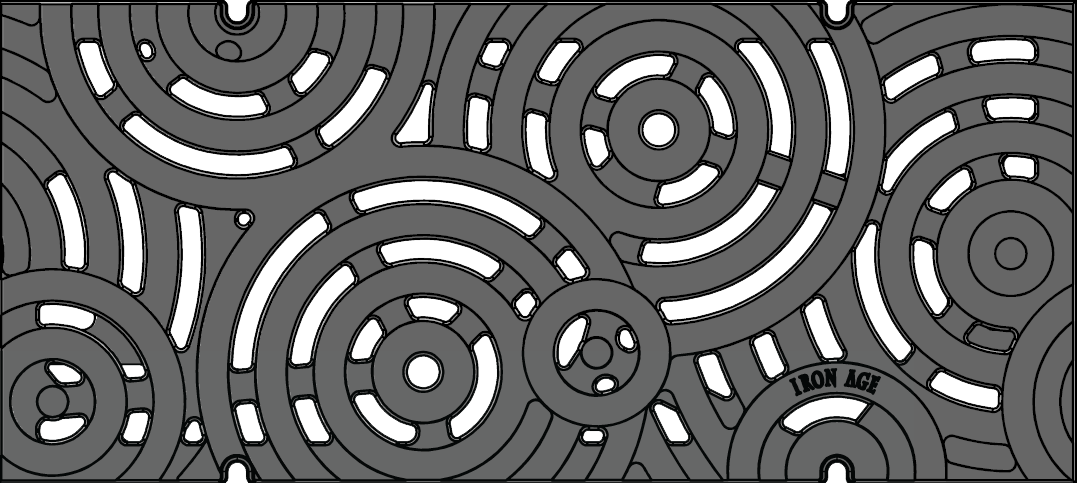 Line drawing of trench drain grate in Oblio pattern