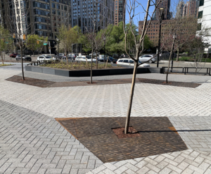 Decorative cast iron tree grate with Rain pattern