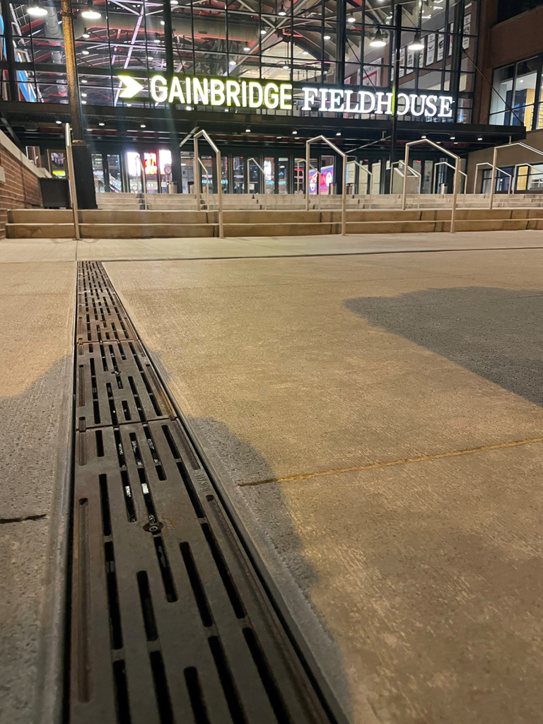 Cast iron trench drain grates with decorative Rain pattern