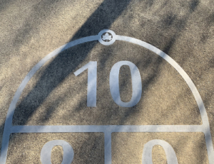 Laser cut stainless steel hopscotch embed in concrete