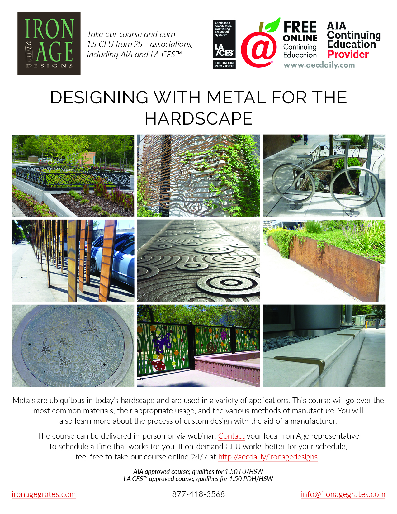 Iron Age Designs Continuing Education Flyer - Receive 1.5 CEU from AIA and LA CES