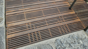 Cast iron drain grate with decorative Madras pattern
