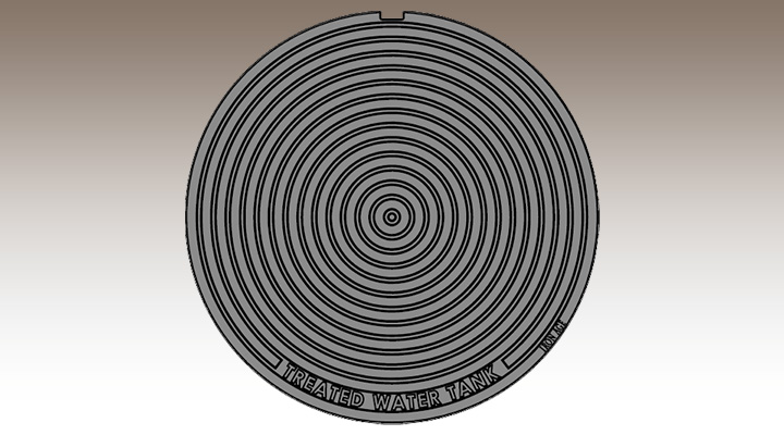 Drawing of decorative manhole cover in Bullseye pattern