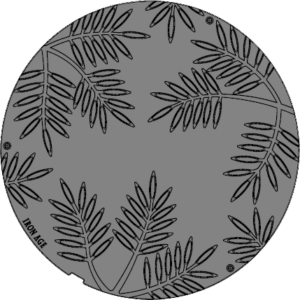 Drawing of decorative manhole cover in Locust pattern