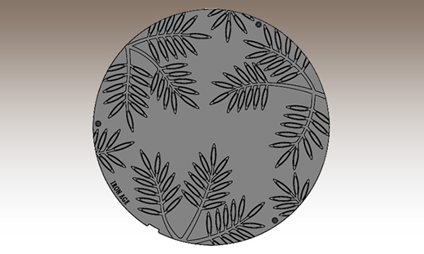 Drawing of decorative manhole cover in Locust pattern