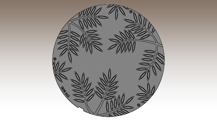 Drawing of decorative manhole cover in Locust pattern