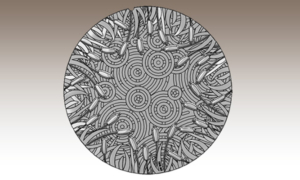 Drawing of decorative manhole cover in Tulie pattern