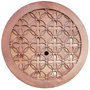 Cast iron access cover with decorative Quatrefoil pattern from Iron Age Designs.