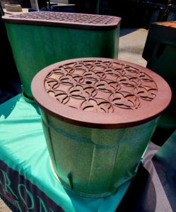 Cast iron access covers with decorative Quatrefoil pattern from Iron Age Designs.