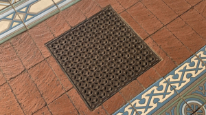 Cast iron grate in decorative Interlaken pattern by Iron Age Designs.