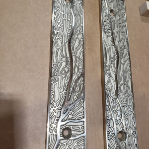 Cast bronze door pulls with fan coral design