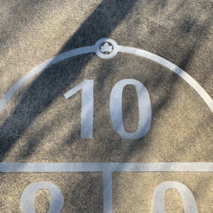 Laser cut stainless steel hopscotch embed in concrete