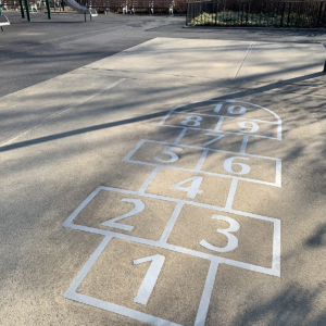 Laser cut stainless steel hopscotch embed in concrete