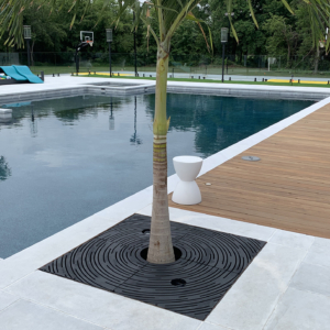 Decorative cast iron tree grate with concentric circular 'Spin' design
