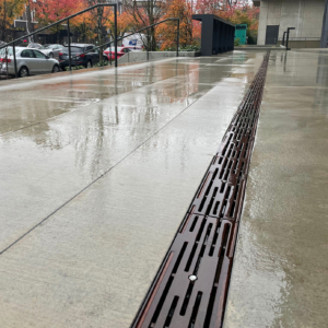 Decorative cast iron trench grate in Rain pattern