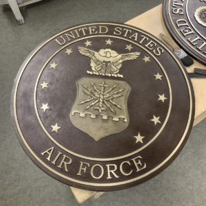 Cast Bronze plaque with "United States Air Force" around border and insignia in the middle